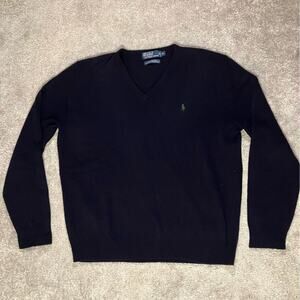 Polo Ralph Lauren Men’s Navy Blue 100% Lambswool V-Neck Sweater Size XL